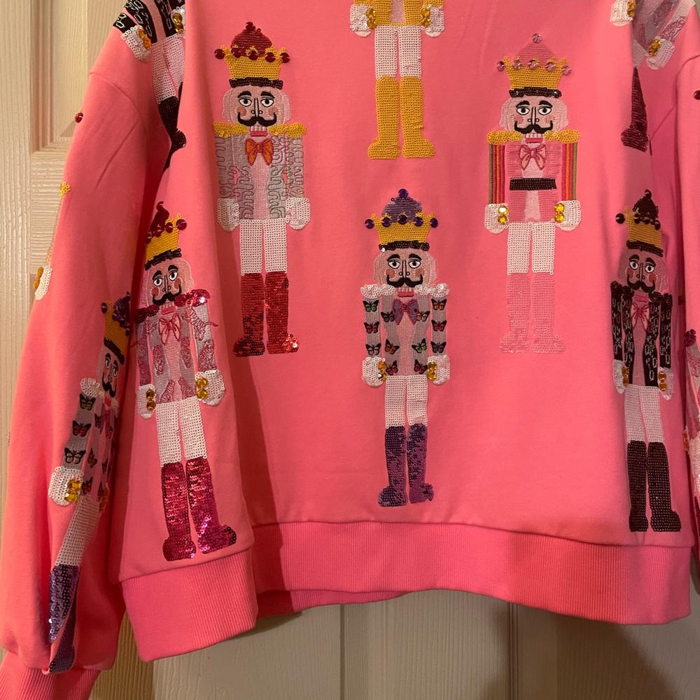 QUEEN OF SPARKLES Pink Sequin Nutcracker Sweatshirt - Picture 2 of 2